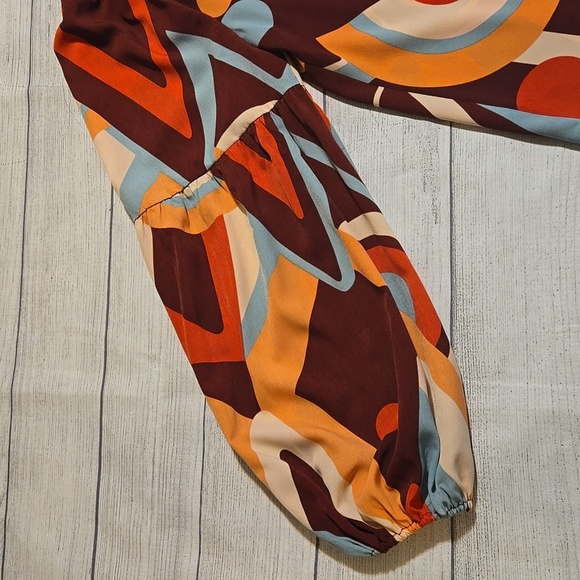 August Sky Geometric Balloon Sleeve Button-Front Blouse Multicolor Size M - Picture 5 of 10